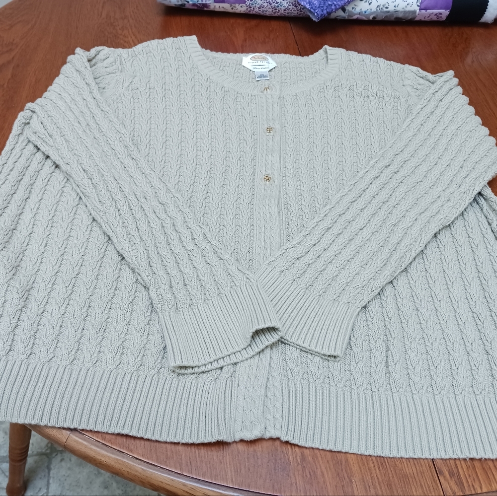 Talbots Pima cotton cabled cardigan taupe size 3 xp